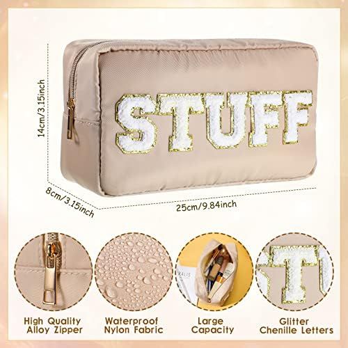 4 Pieces Nylon Cosmetic Bag Chenille Letter Cosmetic Pouch Zipper Preppy Makeup Bag Waterproof Ha... | Amazon (US)