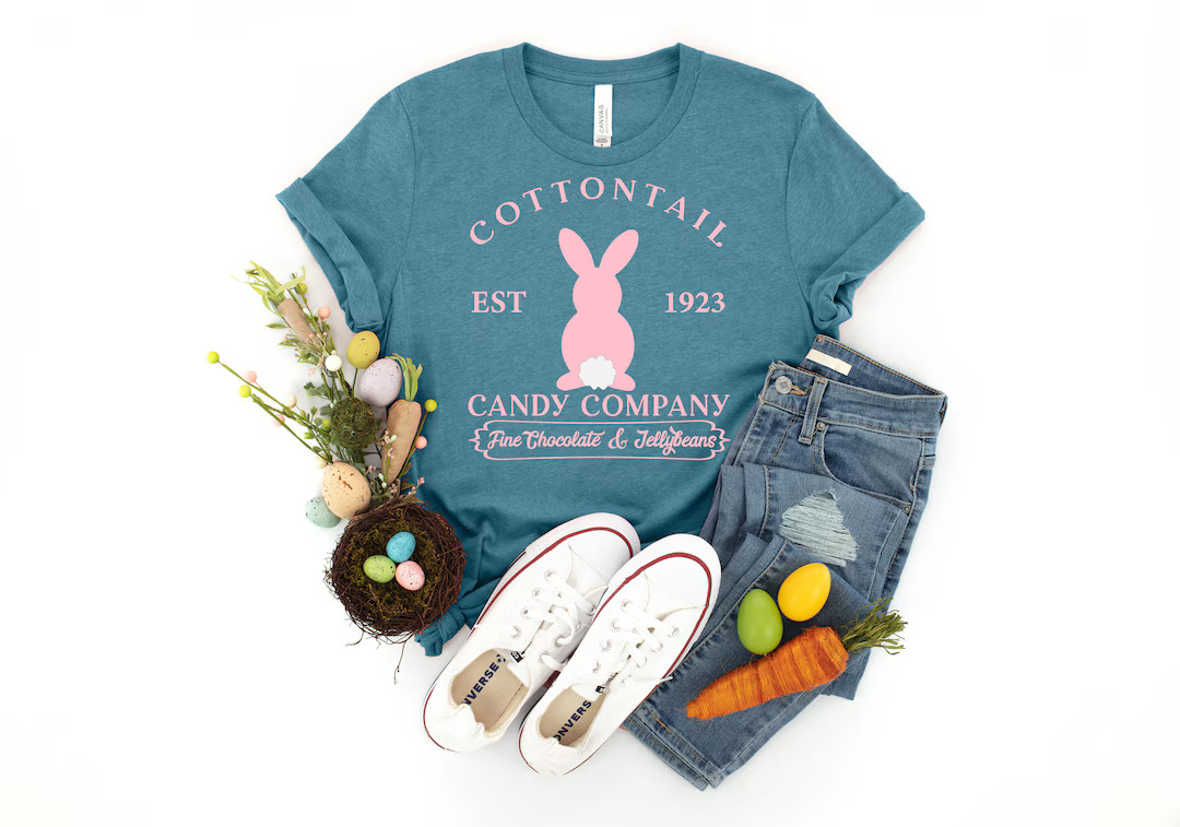 Cottontail Candy Company Easter Shirt, Bunny With Glasses Shirt,Kids Easter Shirt,Cute Easter Shi... | Etsy (US)
