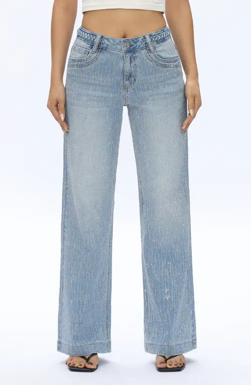 Bayeas Rhinestone Wide Leg Jeans in Light Blue at Nordstrom, Size 31 | Nordstrom