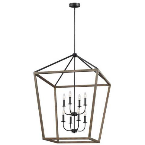Generation Lighting Gannet 26" Oak Wood 8-Light Foyer Pendant Light | Lamps Plus
