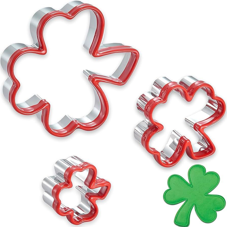 3 Pcs Clover Cookie Cutter Set 4.1" 3" 1.8", St. Patrick's Day Irish Shamrock Holiday Stainless S... | Amazon (US)