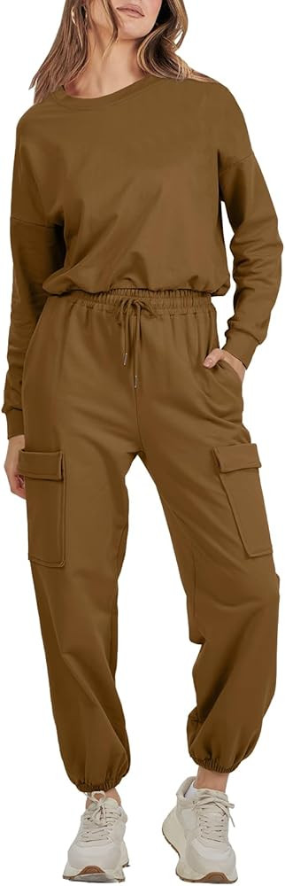 DEEP SELF 2 Piece Sweatsuits for Women Casual Long Sleeve Sweatshirt and Cargo Sweatpants Set Jog... | Amazon (US)
