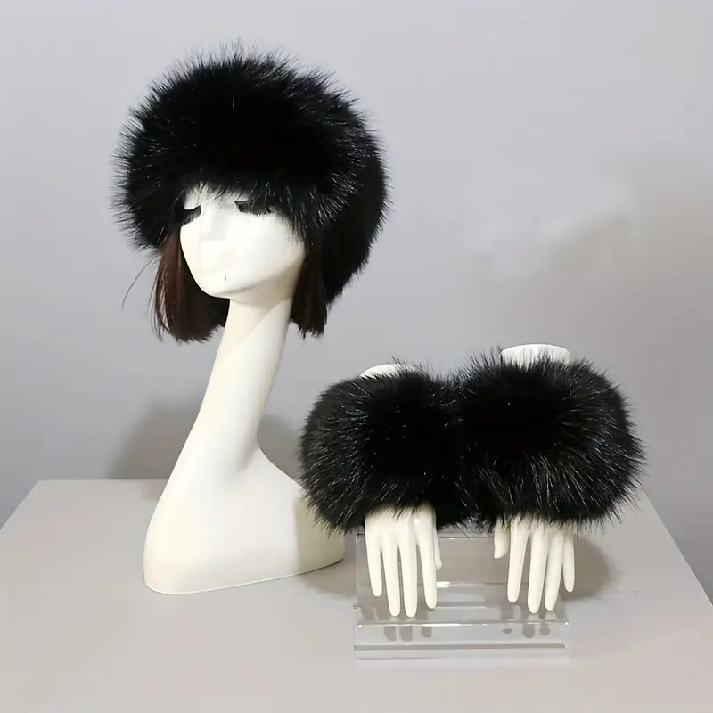 Fuzzy Hat Fake Cuff Set : Faux Fur Cossack Russian Hat Solid - Temu | Temu Affiliate Program