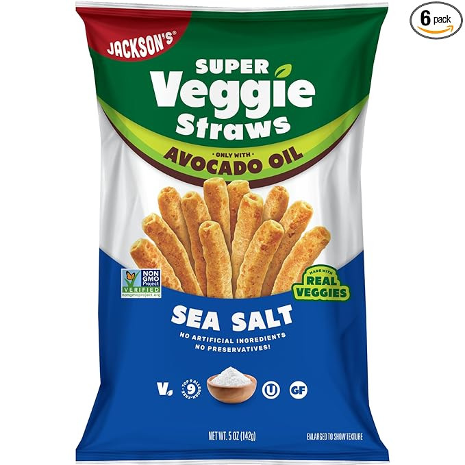 Jackson’s Super Veggie Straws™ (Sea Salt, 5 oz, Pack of 6) – Gluten Free, Vegan, Snacks for... | Amazon (US)
