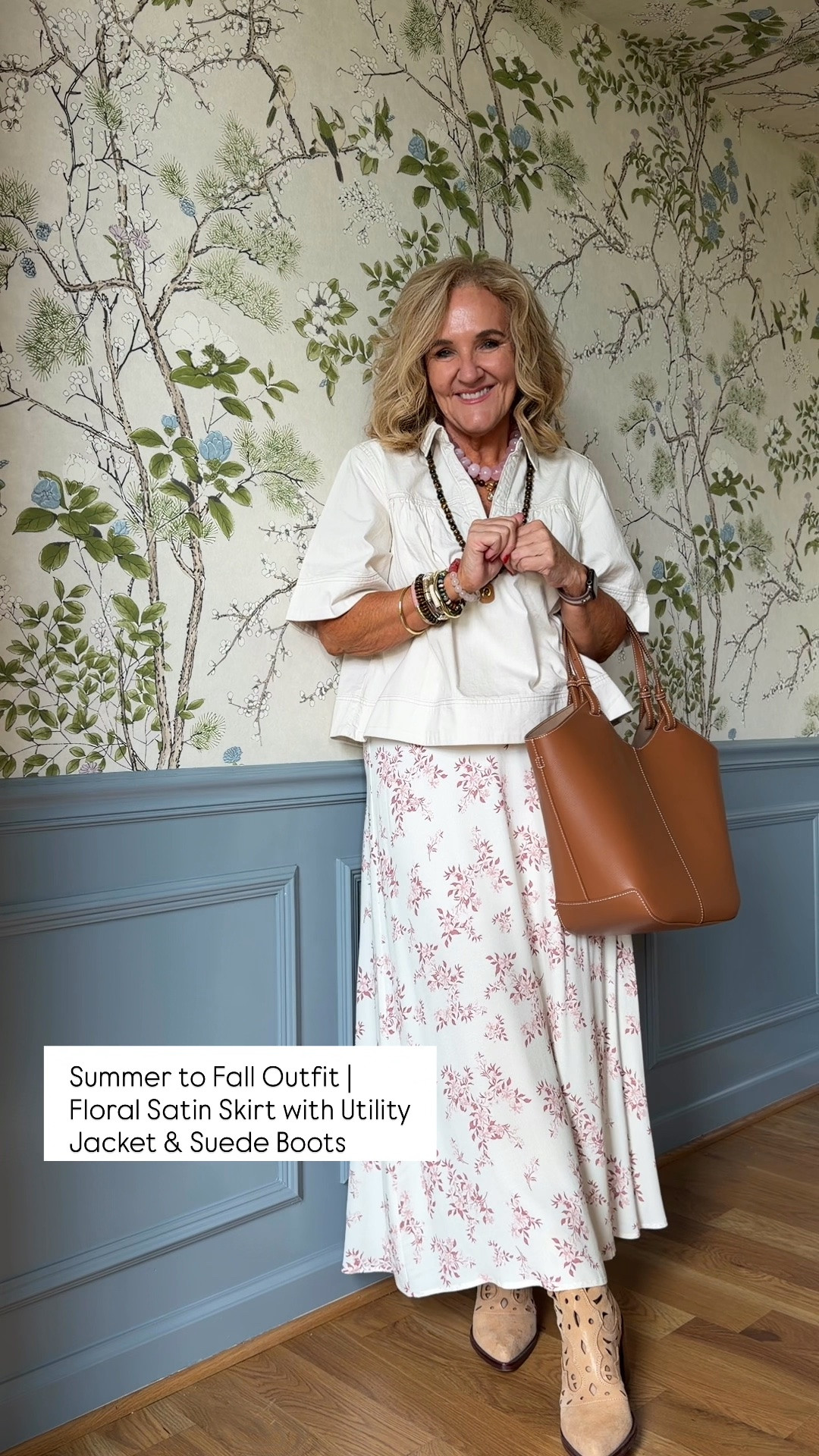 This floral satin skirt transitions beautifully into fall with just a few simple swaps! Pair it with a cropped utility jacket, suede western boots, and a classic tote for an effortless outfit that feels polished, comfortable, and ready for the season. It’s the perfect blend of feminine and casual.

💡 LTK MADE EASY
❤️ Heart = Support my posts!
🔖 Save = Get sale & restock alerts
📋 Lists = Keep favorites organized
📲 Share = Send lists and products to a friend. Hello, Christmas List!
💬 Comment = Ask me anything about what I’m wearing. :-)

#LTKootd #LTKSeasonal #LTKOver40