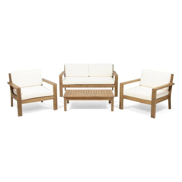 Santa Ana Outdoor 4 Seater Acacia Wood Chat Set with Cushions by Christopher Knight Home - Wire B... | Bed Bath & Beyond