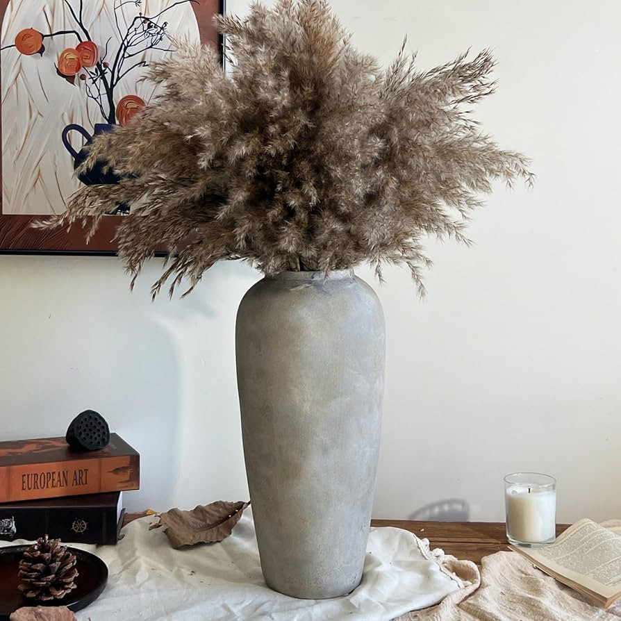 15 Inch Ceramic Rustic Farmhouse Vase, White Grey Handmade Pottery Vase for Living Room & Home De... | Amazon (US)