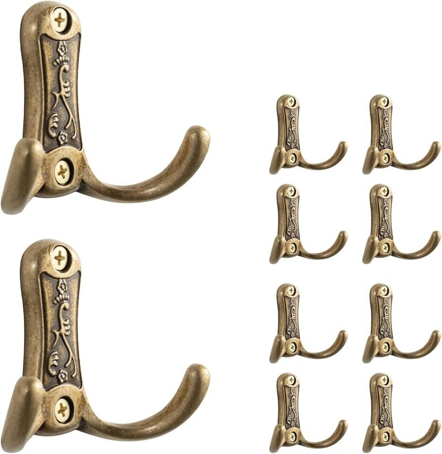 10PCS Coats Hooks, Heavy Duty Thick Dual Die-cast Copper Coat Hook Rail for Coat, Hat, Towel, Liv... | Amazon (US)