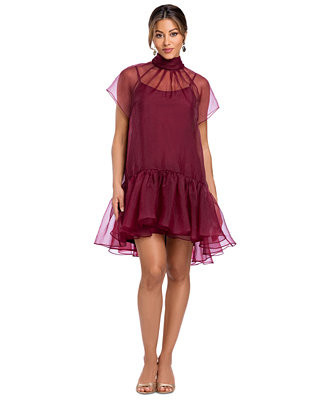 Women's Organza Mock Neck Ruffle Hem Dress | Macy's