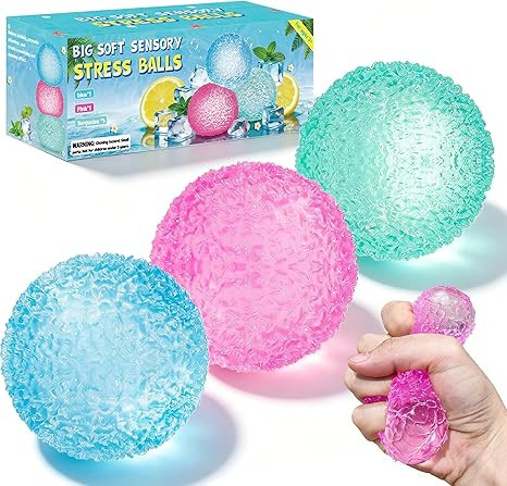 3Pc Big Soft Sensory Stress Balls, Textured Memory Gel Soft Fidget Toys, Large Sensory Soft Fidge... | Amazon (US)