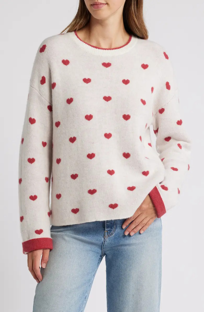 Splendid Lolly Hearts Jacquard Crewneck Sweater | Nordstrom | Nordstrom