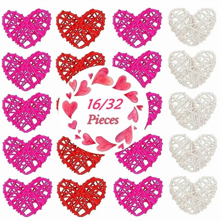 16/32pcs Valentine's Day Heart Hanging Ornaments, DIY Wicker Rattan Heart Balls Vase Filler Twig ... | Walmart (US)
