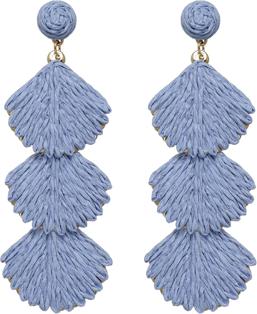 Raffia Dangle Earrings for Women - Boho Statement Rattan Drop Jewelry with Shell Design, Lightwei... | Amazon (US)