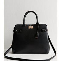 Black Faux Leather Turn Lock Gusset Tote Bag Vegan New Look | New Look (UK)