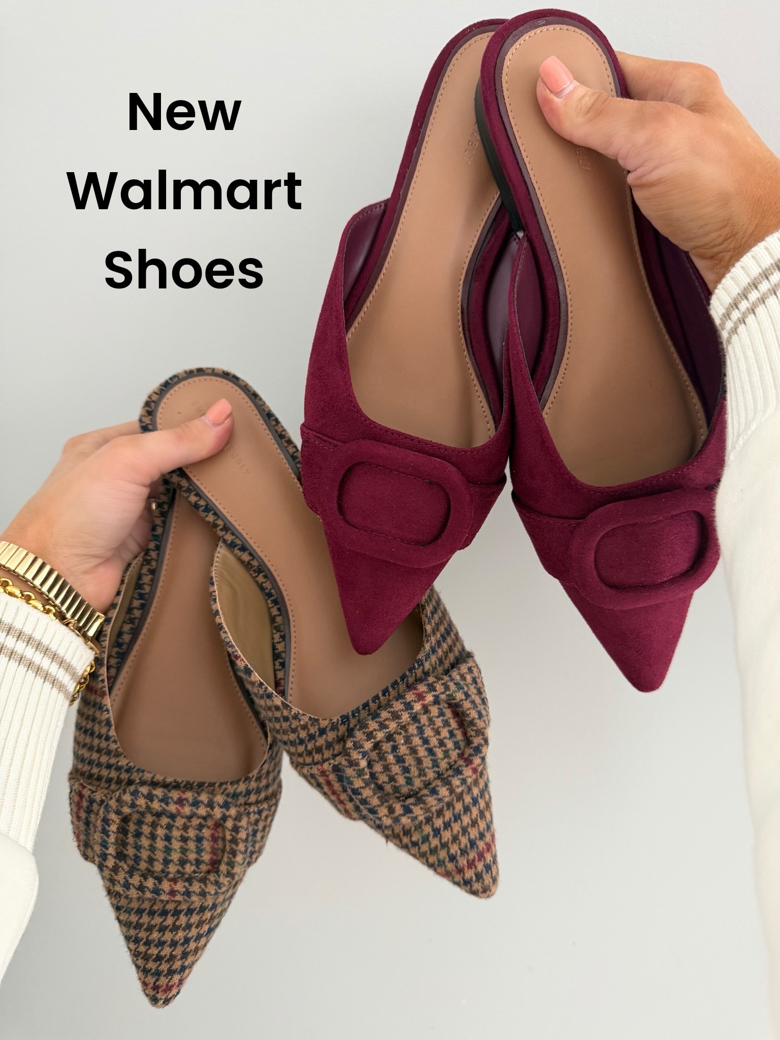 New Walmart shoes that look SO much more expensive than they are! 😍 These pointed-toe buckle mules are such a good find for fall—the rich burgundy suede-look pair and classic plaid are both gorgeous. 🍂 I love how easily these can dress up jeans, trousers, skirts or dresses, and the buckle detail gives them such an elevated designer-inspired look. Walmart fashion is bringing some seriously good shoes for the new season!

#walmartfashion #walmartfinds #walmartshoes #walmartstyle #walmartnewarrivals #walmartfashionfinds #affordablefashion #affordablestyle #fallshoes #fallfashion #fallstyle #mules #pointedtoeshoes #designerinspired #falloutfitideas #budgetfashion