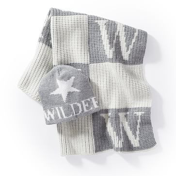 Initial Block Baby Stroller Blanket and Knitted Hat Gift Set | Mark and Graham | Mark and Graham