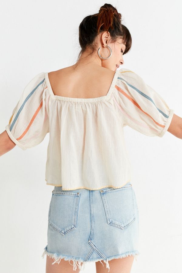 UO Embroidered Balloon Sleeve Blouse | Urban Outfitters (US and RoW)