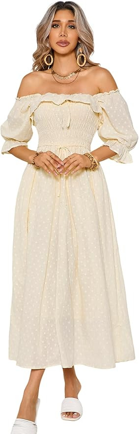 R.Vivimos Women Summer Half Sleeve Cotton Ruffled Vintage Elegant Backless A Line Flowy Long Dres... | Amazon (US)