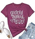 Grateful Thankful Blessed T Shirt Women Heart Thanksgiving Graphic Tshirts Casual Short Sleeve Tee T | Amazon (US)