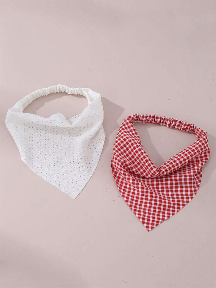 2 Pièces Accessoires De Cheveux Pour Femmes Minimaliste Petit Foulard Triangulaire Imprimé À Carreaux Rouge Et Blanc Frais Et Bandeau Élastique, Adapté Pour... | SHEIN