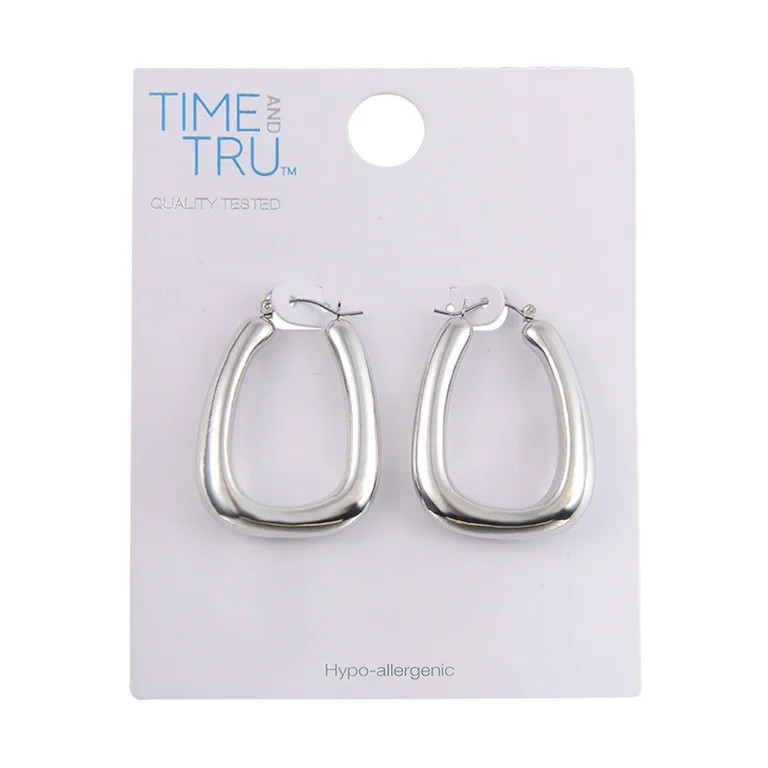 Time and Tru Adult Female Silver-Tone Rectangular Hoop Click-It Earring | Walmart (US)