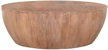 The Urban Port Drum Shape Wooden Coffee Table with Plank Design Base, Brown | Amazon (US)