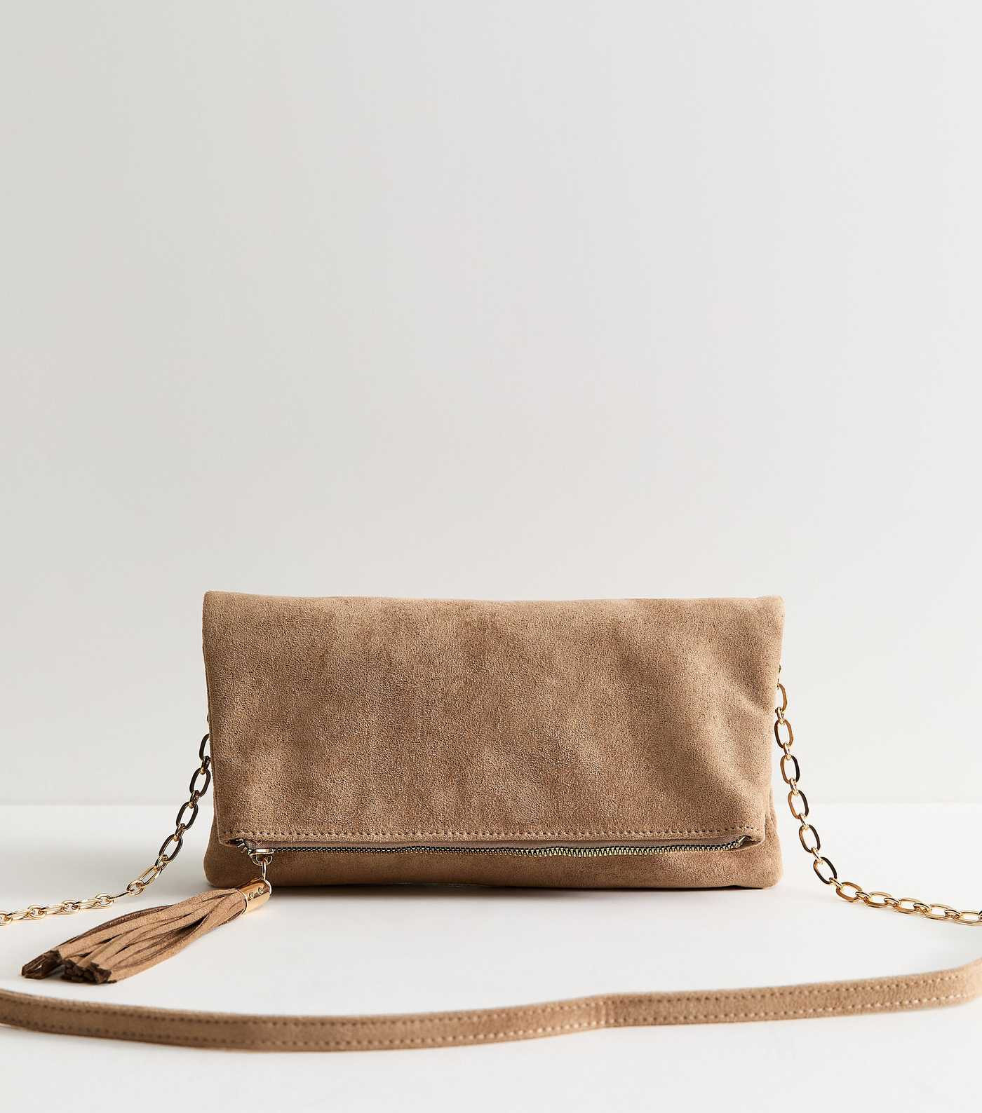 Camel Faux Suede Tassel Charm Clutch Bag | New Look | New Look (UK)