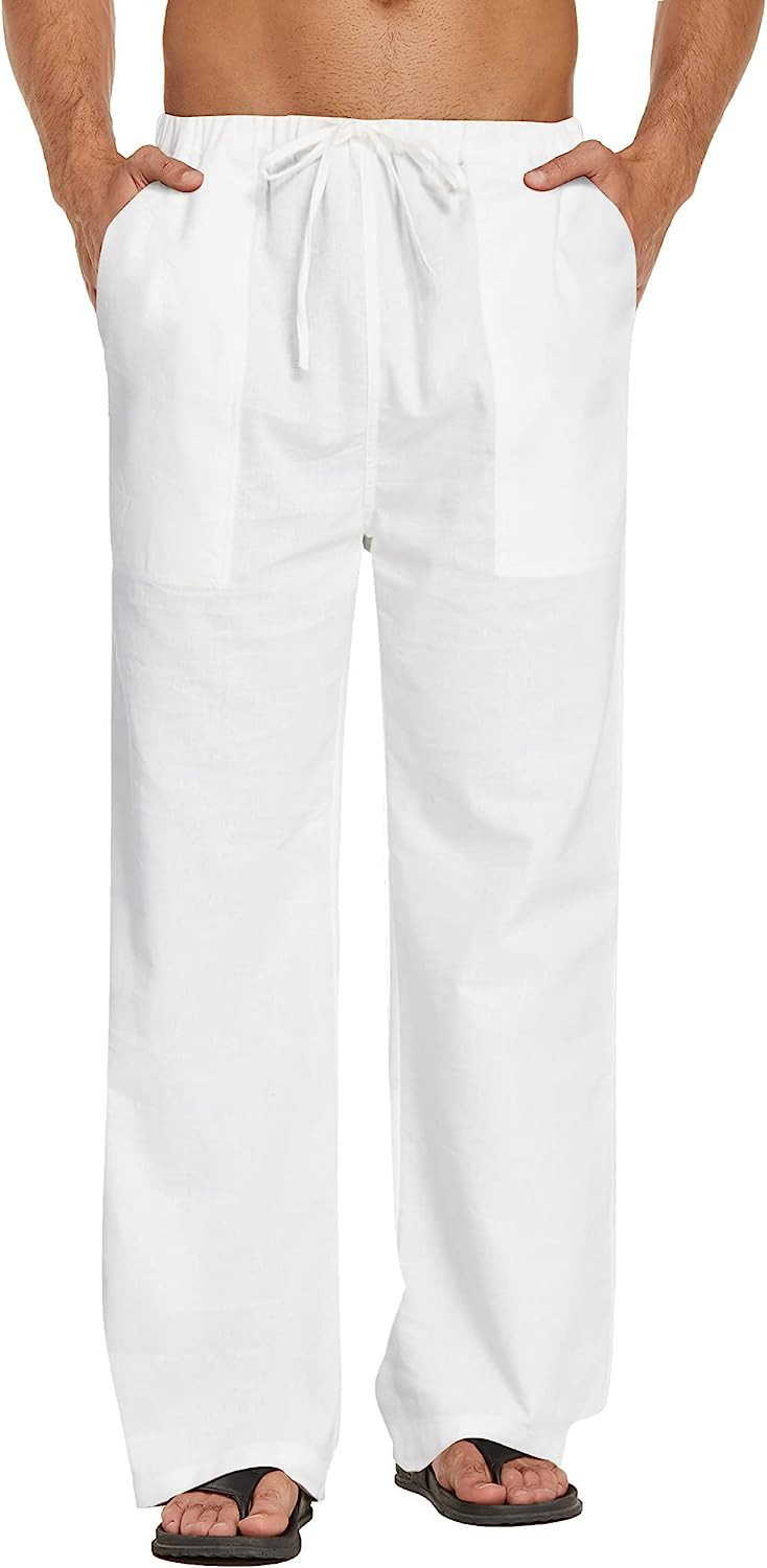 COOFANDY Mens Linen Loose Casual Lightweight Elastic Waist Yoga Beach Pants | Amazon (US)