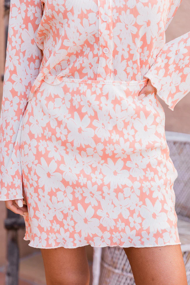 Convince Me Coral Floral Plisse Skirt | Pink Lily