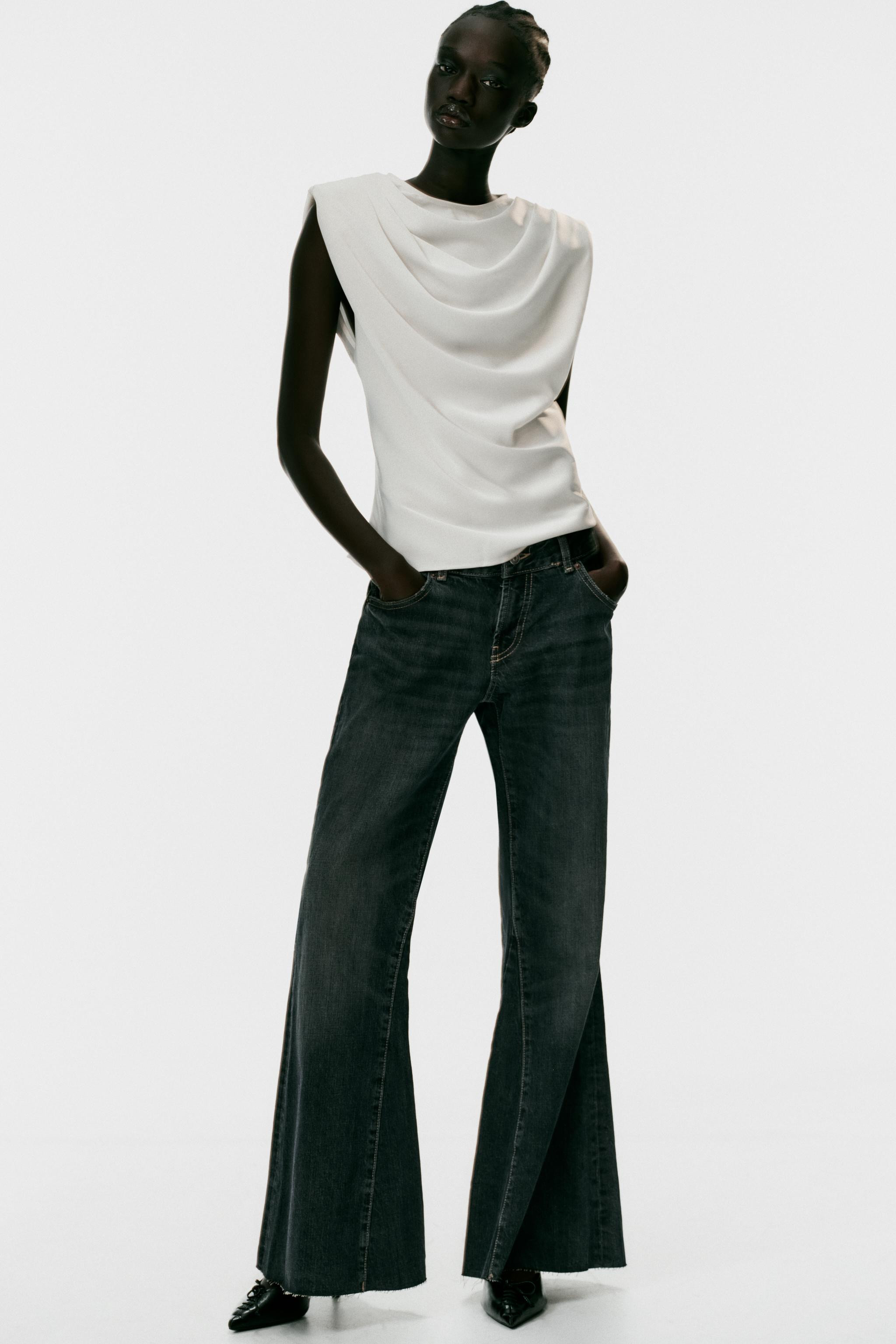 SATIN SHOULDER PAD PLEATED TOP | Zara US
