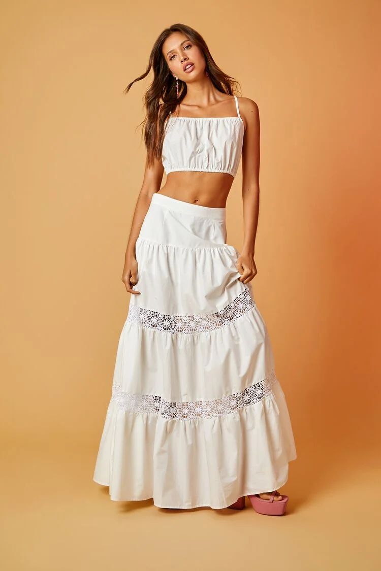 Cropped Cami & Lace Maxi Skirt Set | Forever 21