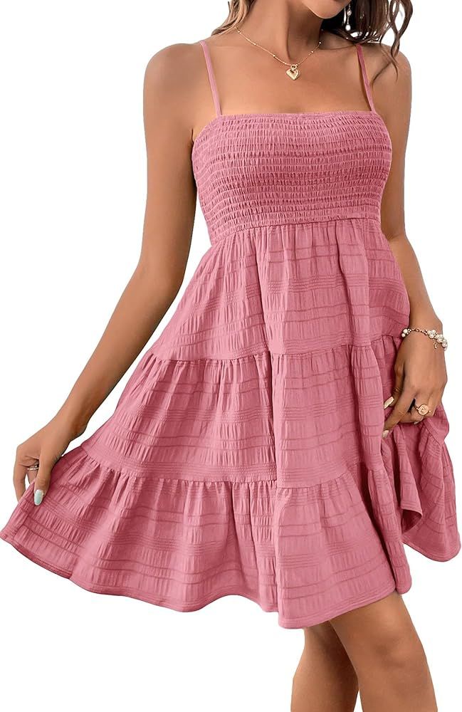 SOLY HUX Women's Summer Smock Cami Mini Dress Sleeveless Swing A Line Short Dresses | Amazon (US)
