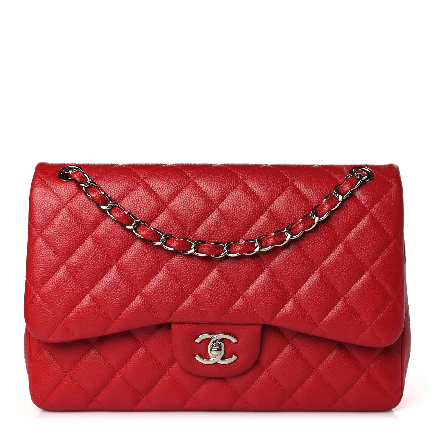 Caviar Quilted Jumbo Double Flap Red | FASHIONPHILE (US)