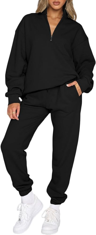 Aleumdr Women 2 Piece Outfits Sweatsuit Oversized Half Zip Pullover Long Sleeve Sweatshirt Jogger... | Amazon (US)