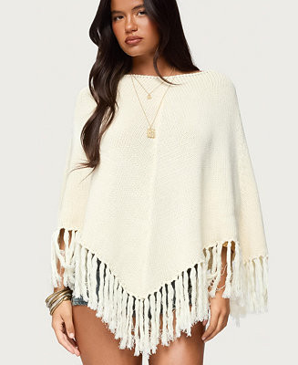 Edikted Women's Kamila Fringe Knit Poncho - Macy's | Macy's