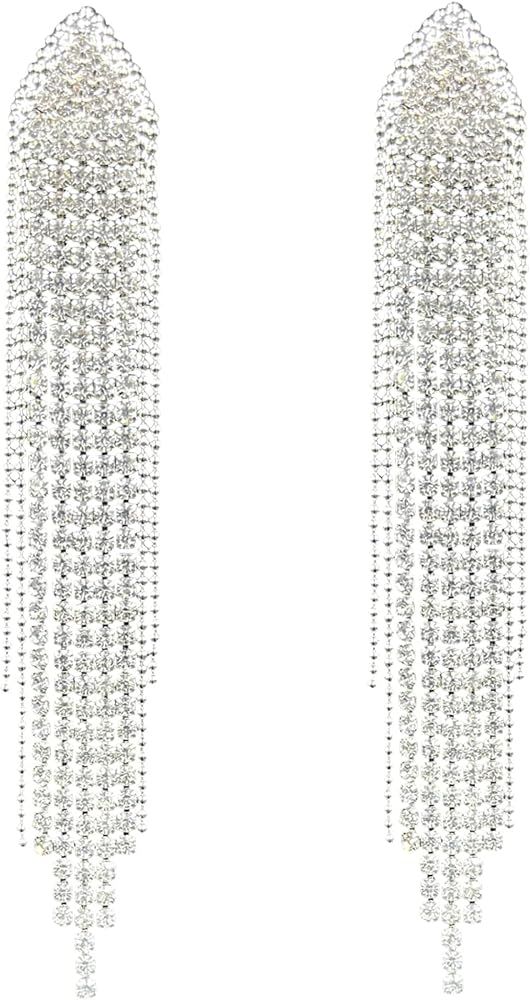 Long Tassel Dangle Earring Women Geometry Rhinestone Earrings Sparkling Zircon Crystal Drop Earrings | Amazon (US)