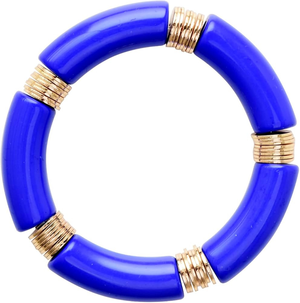 GOOJIDS Women's 14K Brass Bracelet, Bamboo Tube Chunky Curved Stacking Clear Acrylic Colorful Bea... | Amazon (US)