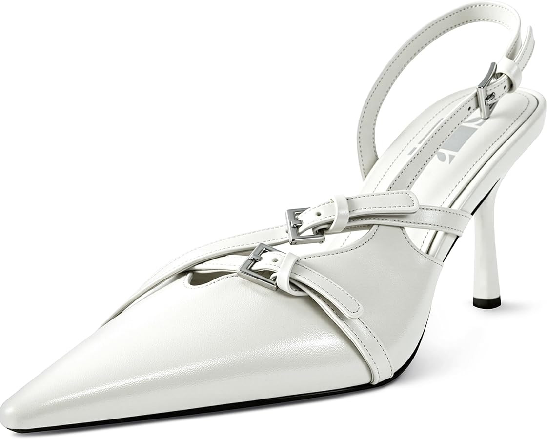 Slingback Kitten Heels for Women Pointed Toe Heels Closed Toe Low Heel Wedding Dress Pumps with B... | Amazon (US)