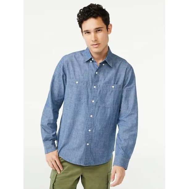 Free Assembly Men's Chambray Indigo Shirt - Walmart.com | Walmart (US)