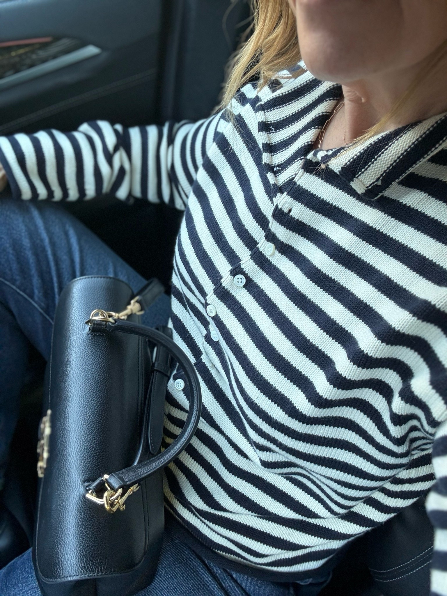 Love a striped cardigan. This one has a rollneck.  Fits tts.  I'm wearing size XS.