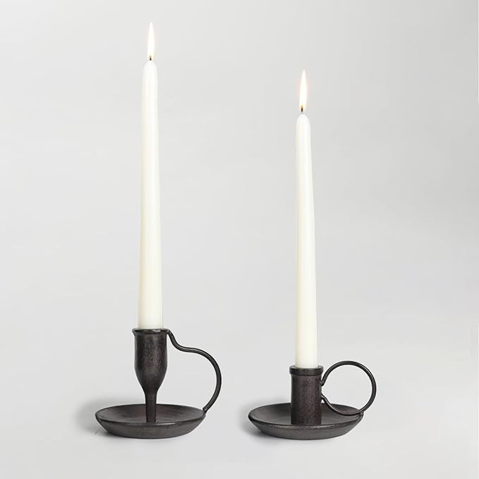 Matte Black Iron Candle Holder with Handle 2 Pcs Taper Candle Sticks Holder Decor Farmhouse Candl... | Amazon (US)