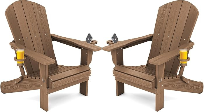 SERWALL Adirondack Chair with Cup Holders - Composite Adirondack Chairs Set of 2 HDPE Outdoor Cha... | Amazon (US)