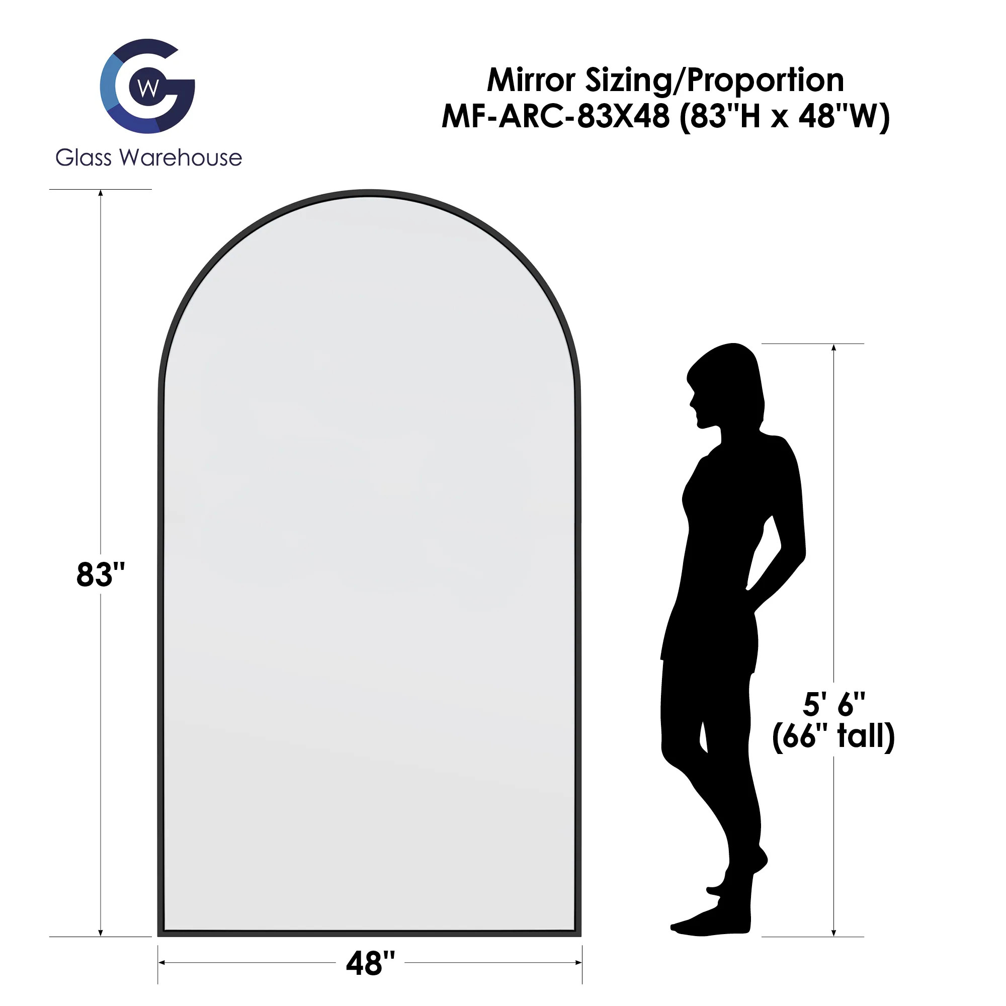 Glass Warehouse Large Arch Shape Stainless Steel Framed Mirror - 83" x 48" - Black | Overstock