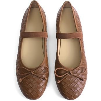 Womens Woven Ballet Flats with Bow Round Toe Slip on Mary Jane Flats Ladies Fashion Elastic Strap... | Amazon (US)