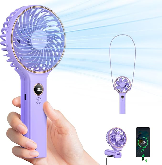 SWEETFULL Handheld Fan, Portable Fan, 5000mAh Rechargeable Battery, 6 Speed Wind, LED Display, Pe... | Amazon (US)