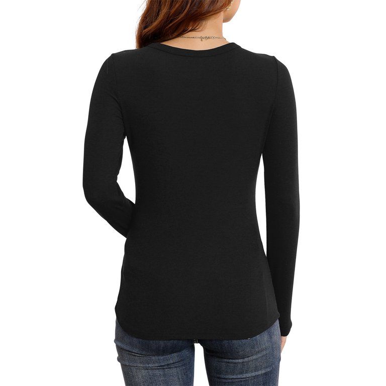 Anygrew Women Long Sleeve Top Casual Basic Slim Knit Ribbed T Shirt | Walmart (US)