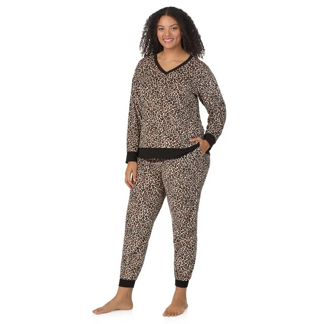 Aria Women’s Velour V-Neck Long Sleeve Top and Jogger Pajama Set, Sizes XS-4X | Walmart (US)