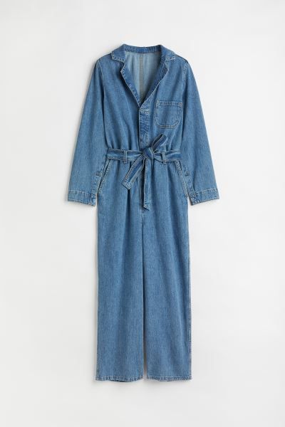 Boiler suit in washed, sturdy cotton denim with notch lapels, concealed fasteners down the front ... | H&M (UK, MY, IN, SG, PH, TW, HK)