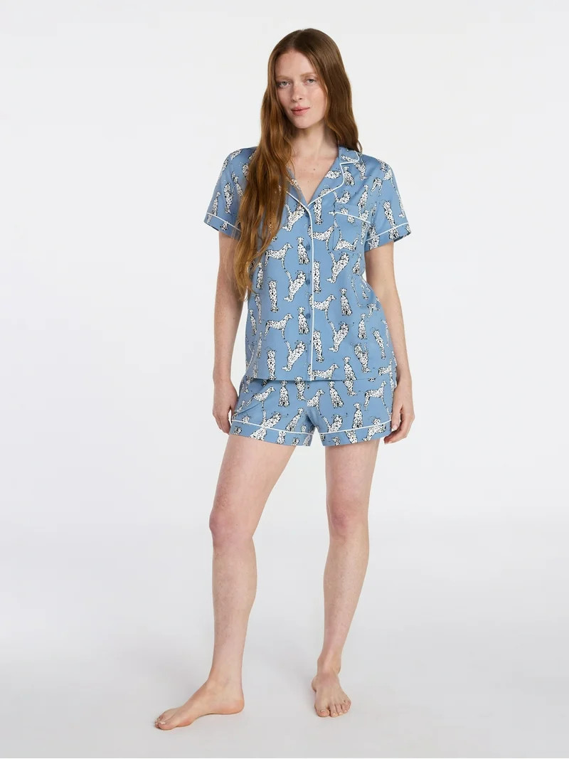 Joyspun Women's Dreamy Soft Collection Notch Top and Shorts Pajama Set, 2-Piece, Sizes XS-3X | Walmart (US)