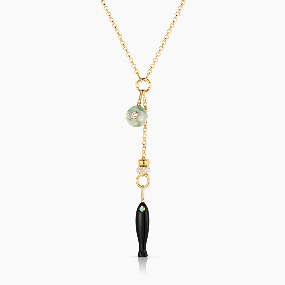 Béla Green Dot and Onyx Lariat Necklace | Thatch